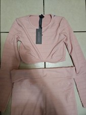 Savage X Fenty Jacquard Top Lounge Set Bon Bon Pink Large Pants And Crop Top NWT