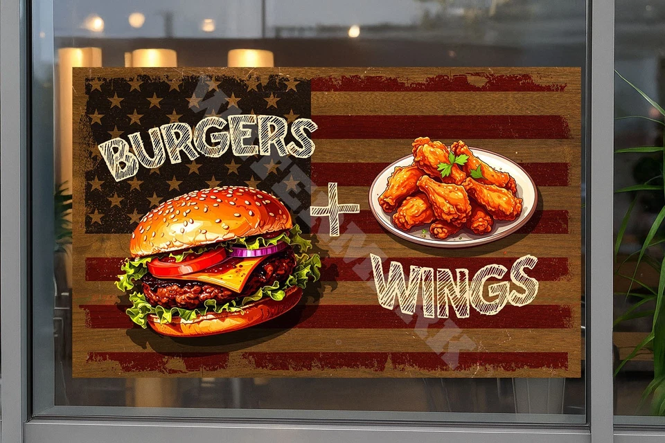 Burgers & Wings Vinyl Decal – Window or Wall Sticker for Restaurants - Image 4 of 4