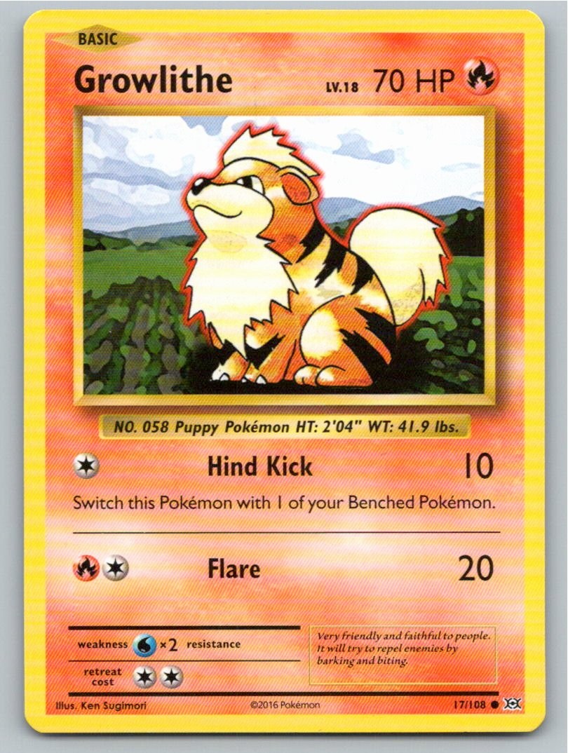 2016 POKEMON GROWLITHE EVOLUTIONS 17/108 COMMON NM A49631 FREE S&H