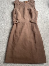 Tory Burch Dress Womens 8 Brown Wool Blend Sleeveless Buttons Sheath Shift