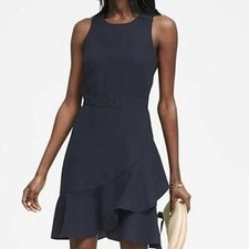 Banana Republic Womens 14 Dress Faux Wrap Ruffle Black Classic LBD Staple NWT