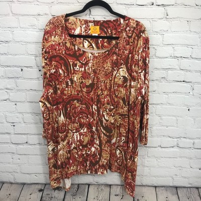 Ruby Rd Top Womens 3X Red Short Sleeve Sharkbite Hem Casual Basic Blouse