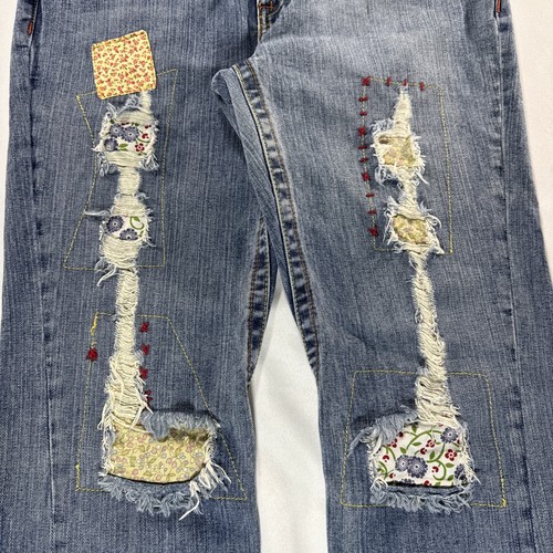 Cruel Girl LOW Rise Flare Jeans Twisted Seam Embroidered Patch Women’s 13 Raw - Picture 3 of 10