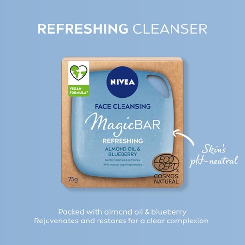 NIVEA MagicBAR Refreshing Almond Oil Face Cleansing Bar (75g), Vegan Face Clean - Picture 2 of 7