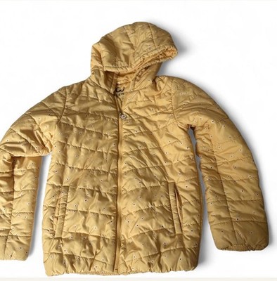 Yellow puffer jacket with hood for girls 6-8 y.o.