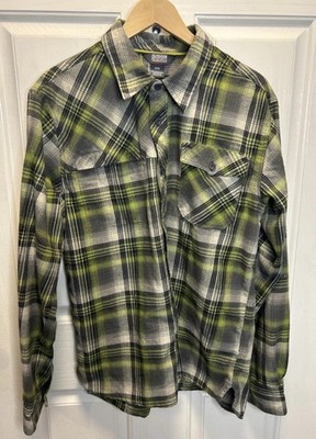 Outdoor Research Shirt Men Medium Green Plaid Feedback Flannel Outdoor Button Up