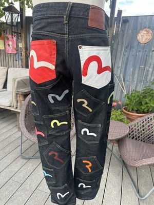 EVISU multi pocket Multicolour Jeans Japan Rare Vintage 32'' Waist 32'' inside leg