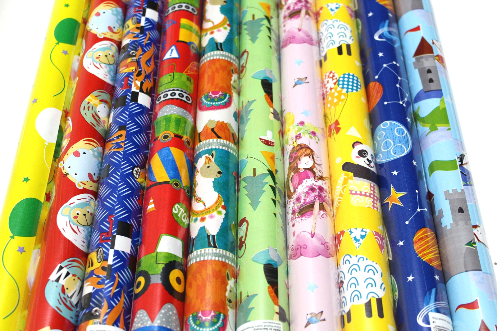 10 Rollen Geschenkpapier Kinder unterschiedliche Muster und Farben 200 x 70 cm