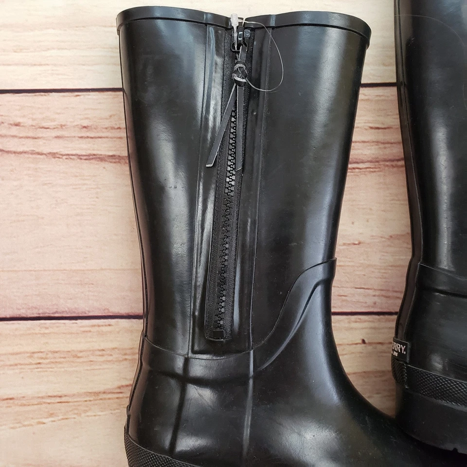 Sperry Boots Womens Size 7 Black Waterproof Rubber Rain Tall Side Zip Outdoor - Image 2 of 4