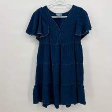 Studio West Womens Blue Rayon Tiered Flutter Sleeve V-Neck Mini Dress Small
