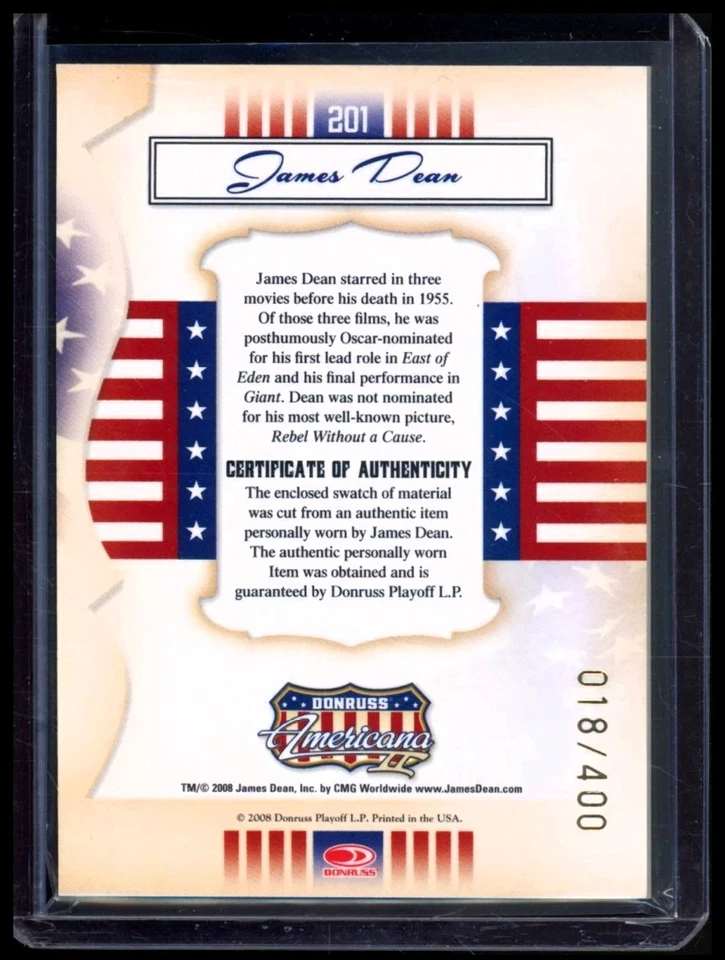 2008 DONRUSS AMERICANA JAMES DEAN PERSONALLY WORN MATERIAL RELIC MULTI CLR /400 - Image 2 of 2