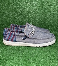 Hey Dude Wally Funk Shoe Men Size 13 Denim Blue Aztec Tribal Comfortable Slip On