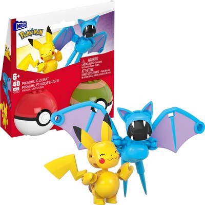 MEGA Pokémon Building Toys Set Pikachu & Zubat with 40 Pieces, 2 Poseable Cha...