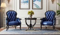 Wohnzimmer Set Blau Kunstleder 2X Sessel Holz Beistelltisch Design