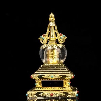 6'' Ancient Tibetan Buddhist Stupa  Copper Pagoda Buddha Tower Decor New