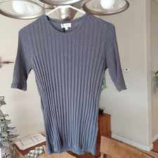Lilysilk SS Basic 100% Silk Knit Ribbed T-Shirt Dark Gray Sz Small Crewneck NWT