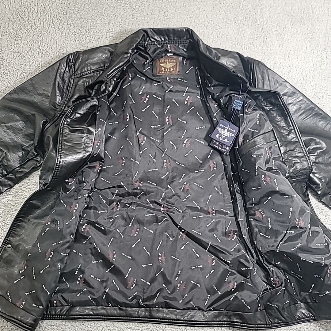 Reportage RGA Faux Leather Biker Jacket Men's Large Black Coat