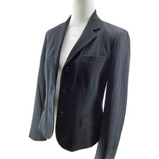 CHAPS  Women's Fitted Navy Pinstripe Blazer Up Jacket  Size 4