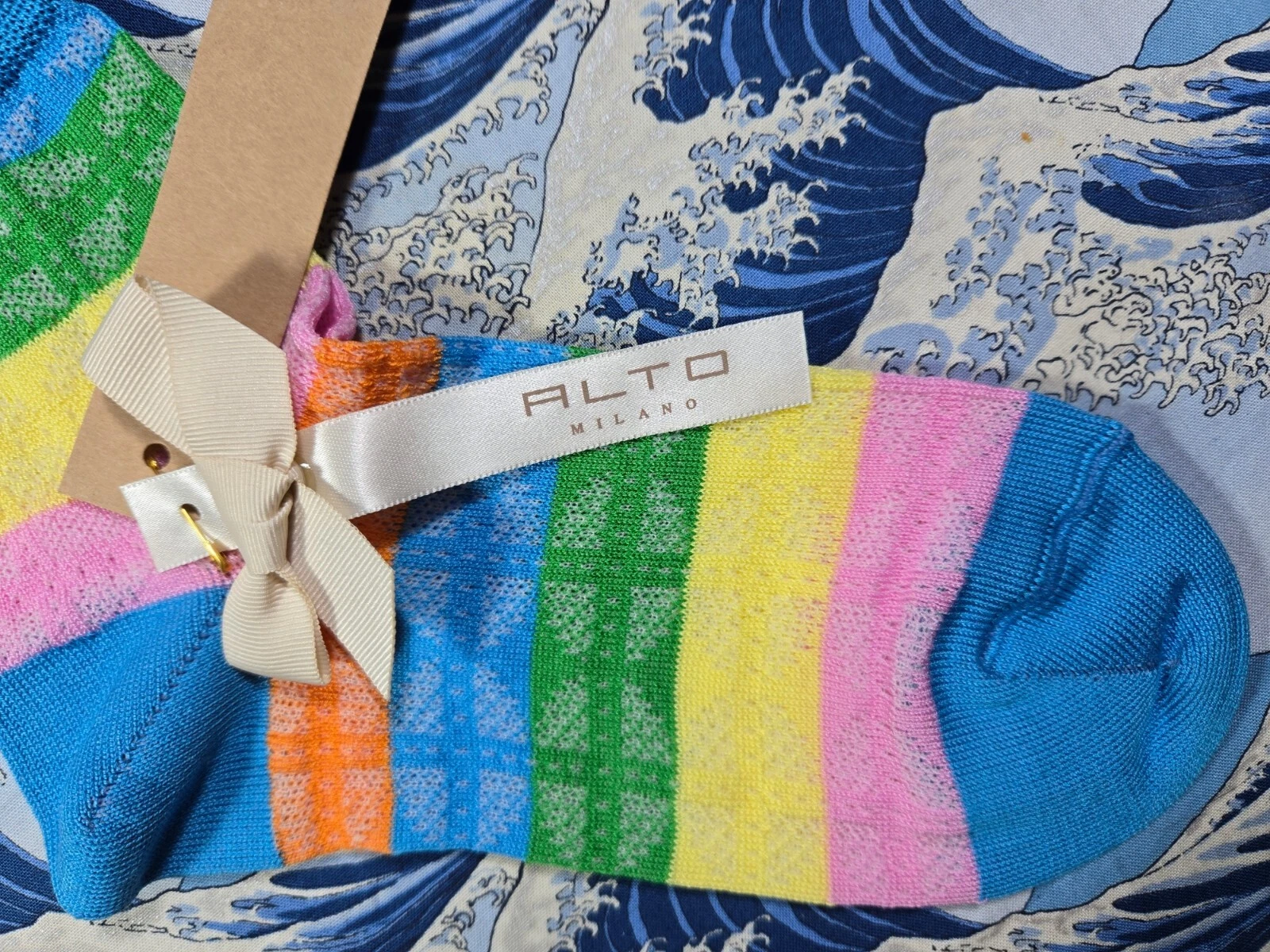 Alto Milano Women's Cotton Short Socks Square Graphic Multi Large UK 6-8 EU39-41