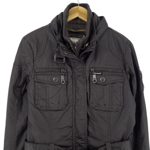 Khujo Women Jacket Biker Waxed Cotton Style Belted Brown Gx0 Size L Large - Picture 2 of 9