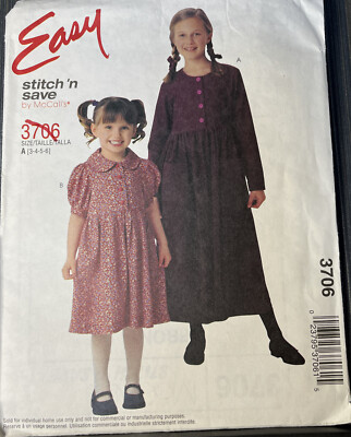 McCALL'S 3706 GIRLS EASY EMPIRE WAIST DRESS PATTERN SIZE 3-4-5-6 Uncut FF | eBay McCALL'S 3706 GIRLS EASY EMPIRE WAIST DRESS PATTERN SIZE 3-4-5-6 Uncut FF | eBay