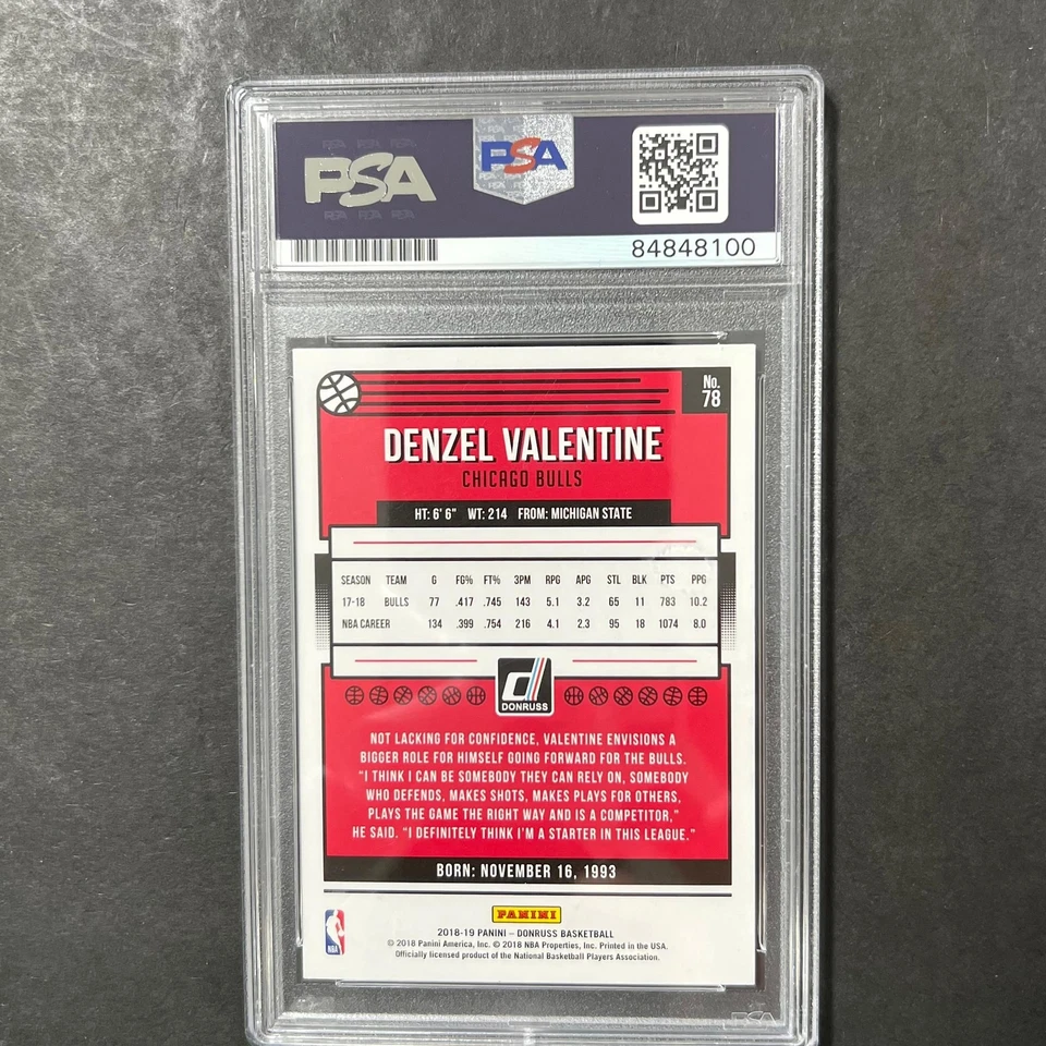 2018-19 Panini Donruss #78 Denzel Valentine Signed Card AUTO PSA Slabbed Bulls - Image 2 of 2