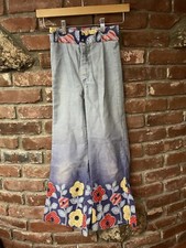 Vintage 70s Floral Bell Bottoms Youth 21 X 24.5 Light Distressed Fade Mod Hippy