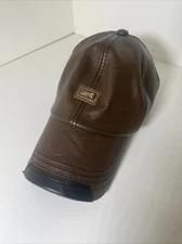 Jamont Hat Cap Strap Back Brown PU Faux Leather Metal Patch Logo One Size