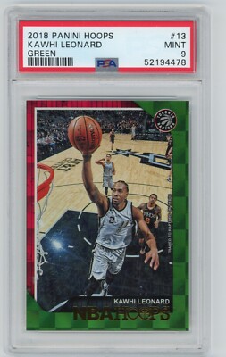 2018-19 Panini NBA Hoops Green #02/99 Kawhi Leonard #13 PSA 9 Mint JSY# Raptors