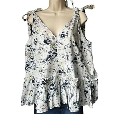 Jason Wu Chic Glam Swing Blurred Ruffled V Neck Bow Relaxed Blouse Top US10 £205