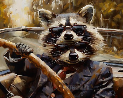 8x10 Matte Print_ Cool Raccoon in Suit and Shades Driving Car | eBay