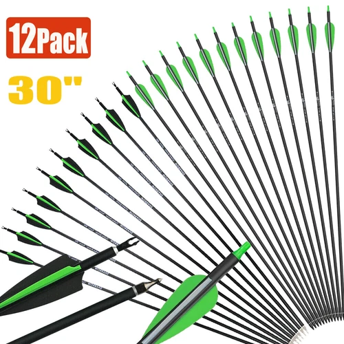 12pcs Archery Carbon Arrows 30inch SP500 For Compound Recurve Bow Hunting Target