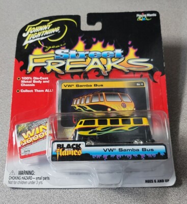  2004 Johnny Lightning Street Freaks VW SAMBA BUS Black w/ Flames *READ*