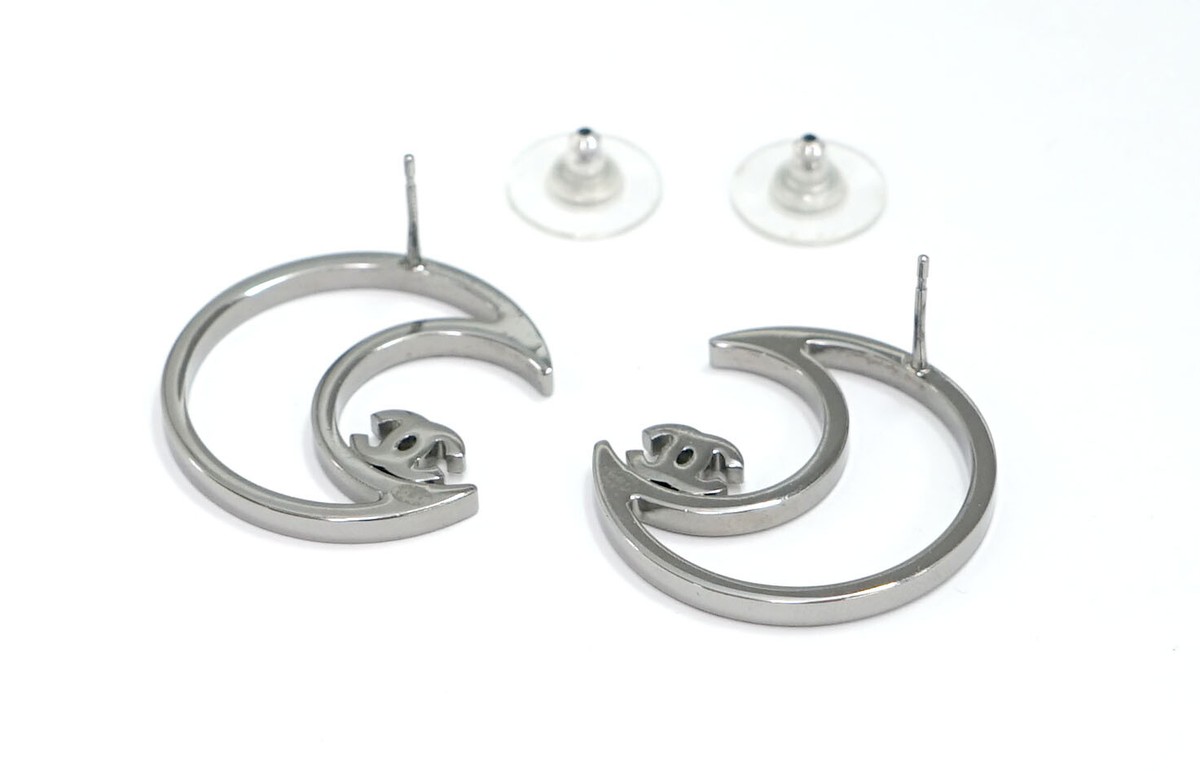 ✨極美品✨CHANEL耳环 CC logo CHANEL CC Logos Rhinestone Crescent Moon Stud Earrings