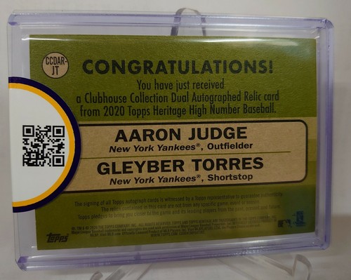 2020 Topps Heritage HighNumber Judge Torres Dual Auto relic /10 - Picture 2 of 2