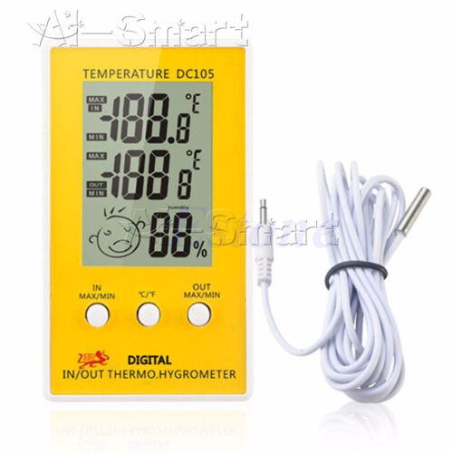 DC105 LCD Digital Innen Außen Luftfeuchtigkeit Hygrometer Thermometer Meter Kabel - Bild 1 von 5