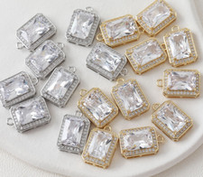 2pcs CZ Pave Rectangle Charm,Cubic Zirconia Rectangle Pendant,Zircon Charm