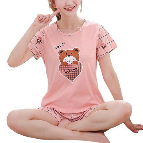 Women Short Pyjamas Set Cartoon T-Shirt Shorts Loungewear Pajamas Pjs Nightwear} - Picture 12 of 21