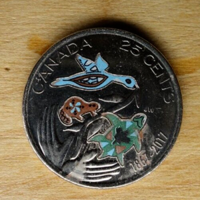 2017年カナダ　建国150周年記念　1867年独立コンフェデレーション 1867-2017 COLORIZED Canada 25 cents QUARTER 150 Years