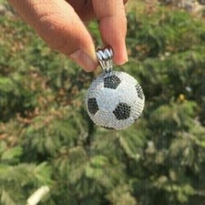Men's Football Pendant 4.50CT Created Diamonds Onyx Charm 14K White Gold Plated