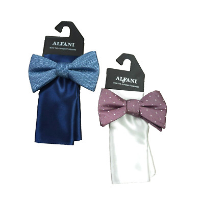 2 LOT Alfani Men 4-Pc Utopia Dot Print Bow Tie & Pocket Square Blue White Pink