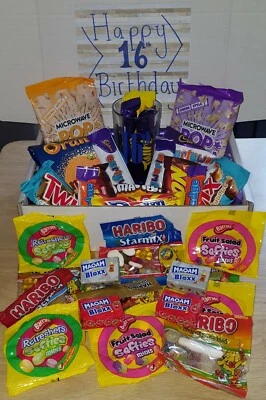 CADBURY, BARRATT, TERRY'S, HARIBO, MAOAM MENS SWEET HAMPER GIFT BOX FOR HIM 16TH 18TH 21ST 30TH 40TH 50TH HAPPY BIRTHDAY