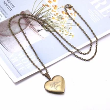 "I Love You" Heart Locket Photo/Memory Pendant Necklace Copper/Bronze Color Gift