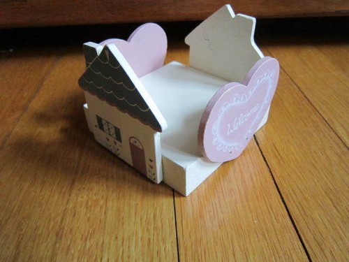 Note Paper Holder Wood Box Welcome Heart House Wangs International Vtg Folk Art