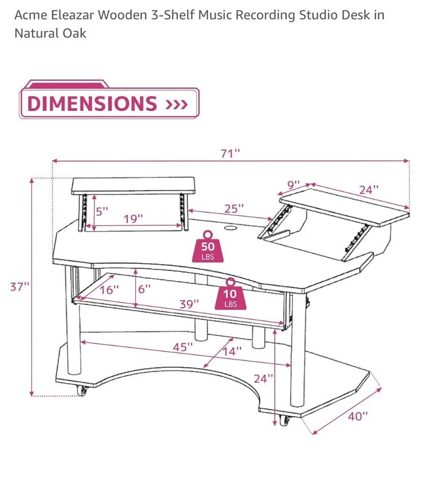 Acme Eleazar木制音乐录音室书桌天然橡木色 — 第 2/3 张图片