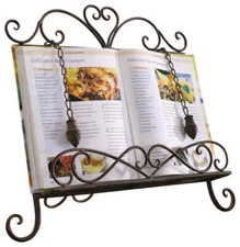 Antique Metal Cookbook Stand ~ Book Holder ~ Easel w/ Weighted Chains