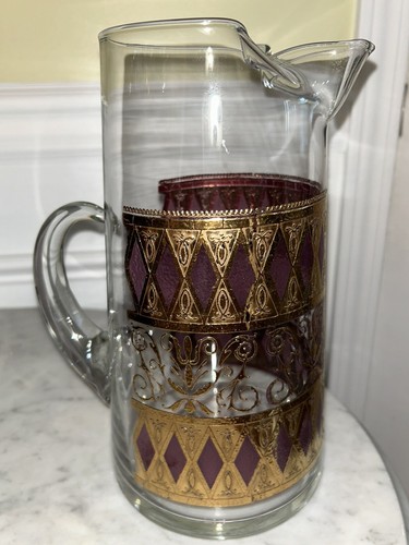 Vintage West Virgina Glass Gold Purple Diamond Pitcher Ranier - Picture 6 of 12