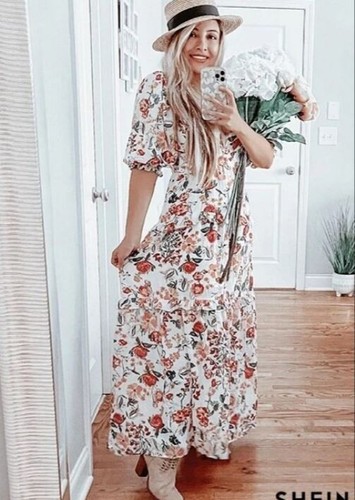Insta Famoso Vestido Blogger Floral Buceo Dobladillo en Capas Vestido de Verano UK 10/12 - Imagen 8 de 9