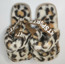 Women's Fluffy Slippers Open Toe Plush Sandals Cozy Furry Slides White Leopard 6