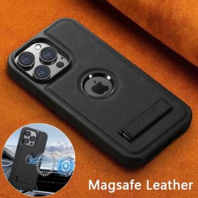 Magsafe Leather Case For iPhone 16 Pro Max  15 14 13 12 Magnetic Kickstand Cover